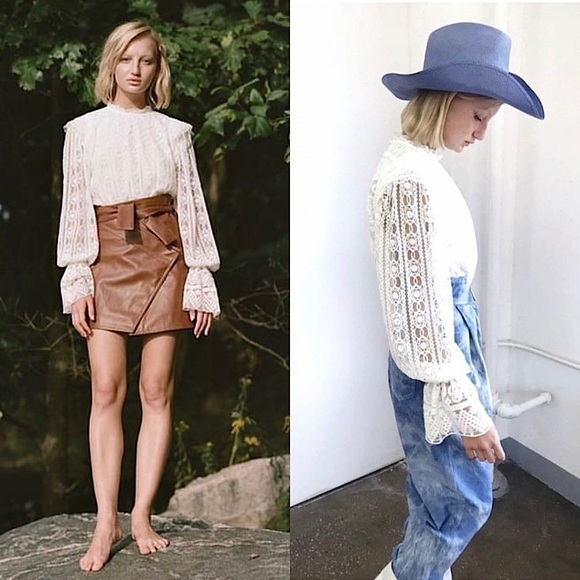 NWT DIVINE HERITAGE Lace Puffed Long Sleeve Ruffle High Neck Victorian Blouse S - Picture 2 of 5